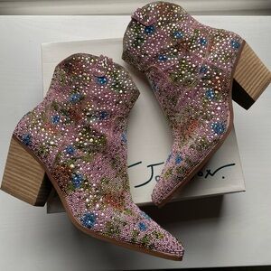 Betsey Johnson Multicolor Rhinestone Western Booties Sz 11